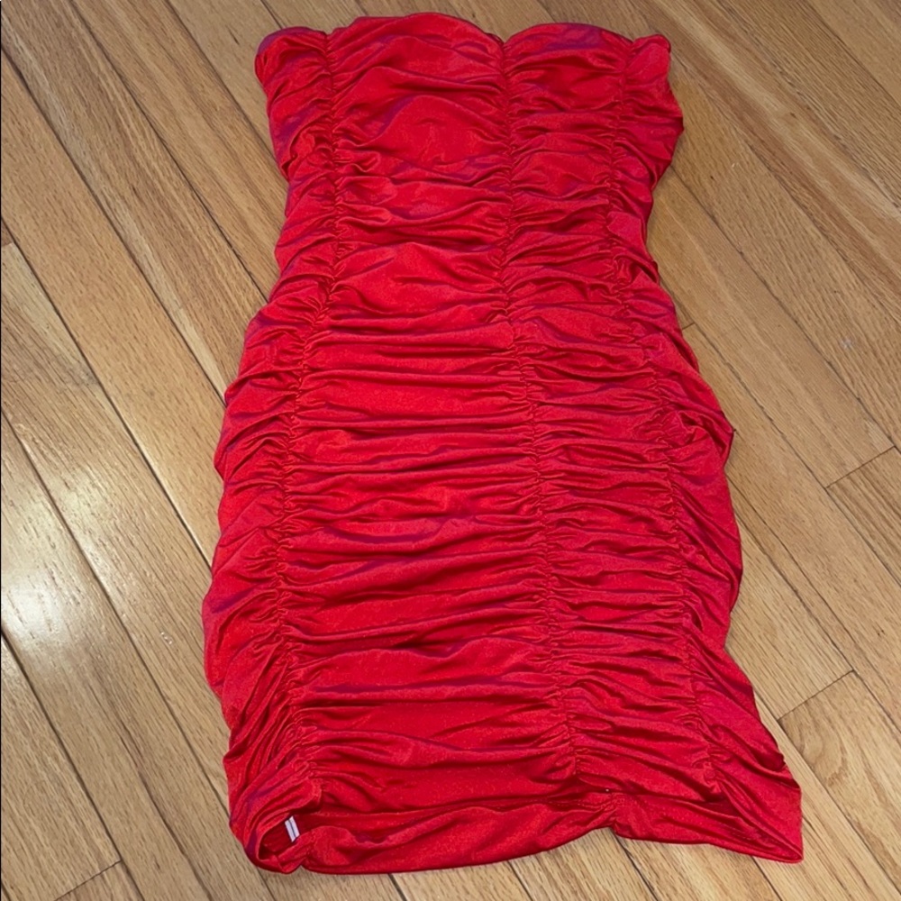 Red strapless dress